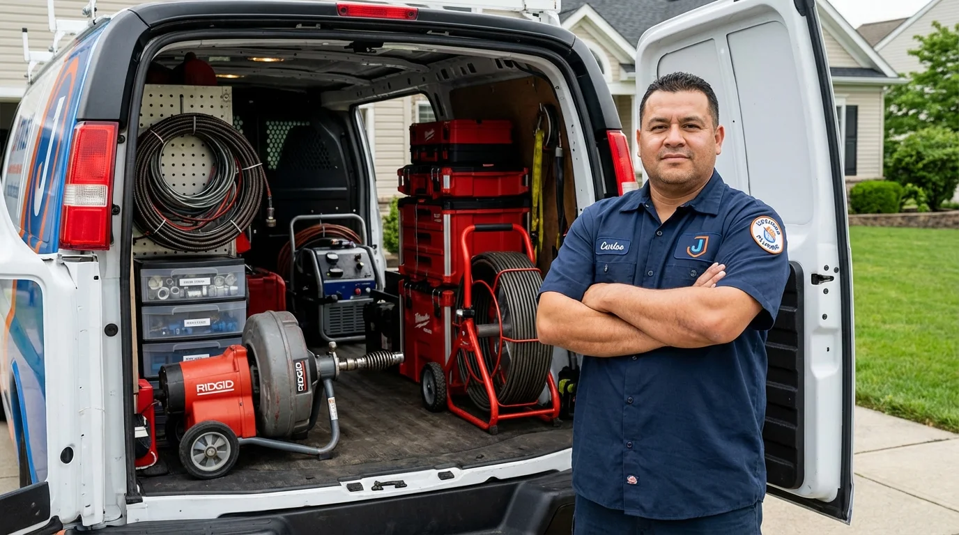 Professional drain cleaning equipment and Johns Plumbing LLC plumber in Federalsburg