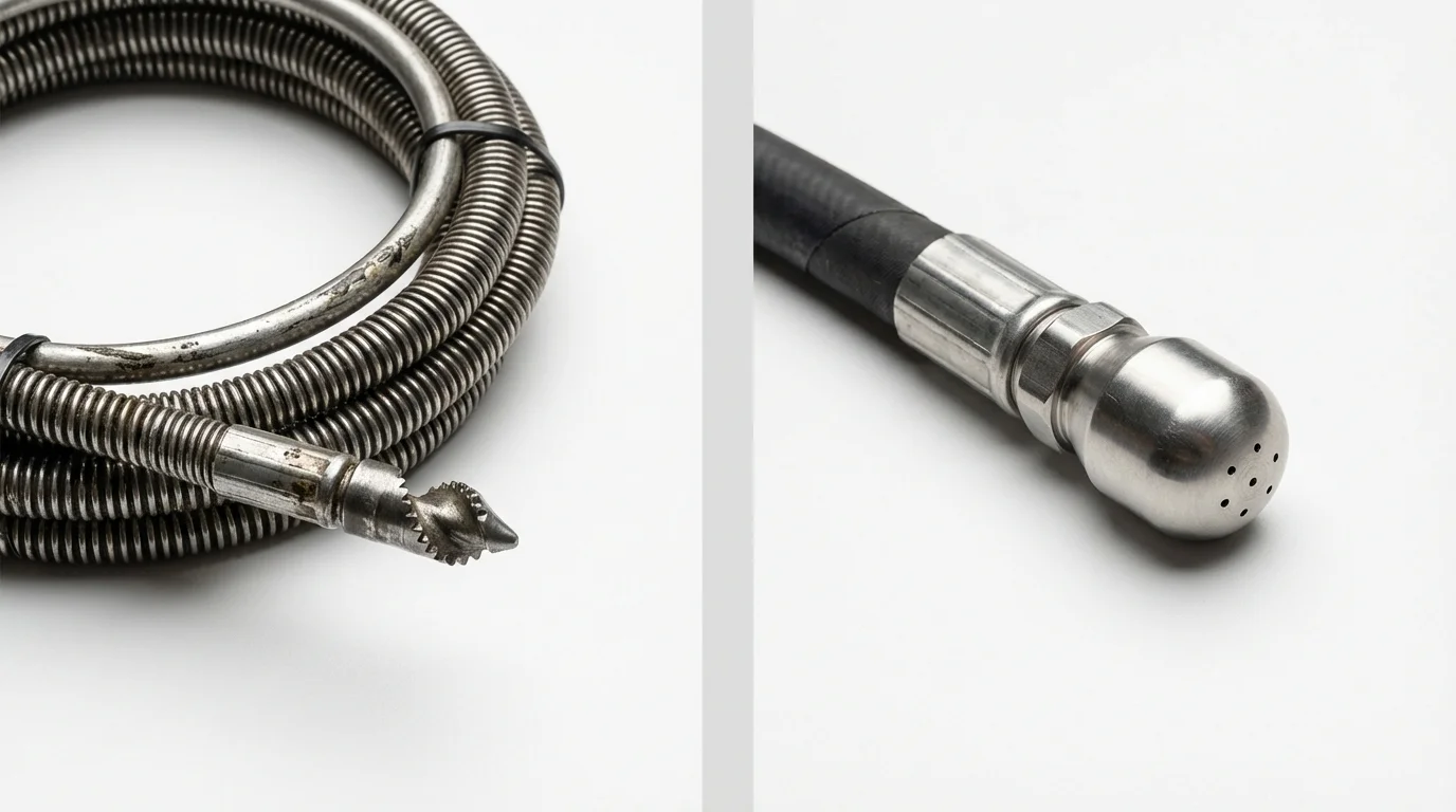 Drain snake cable and hydro jetting nozzle used for drain cleaning in Federalsburg, MD
