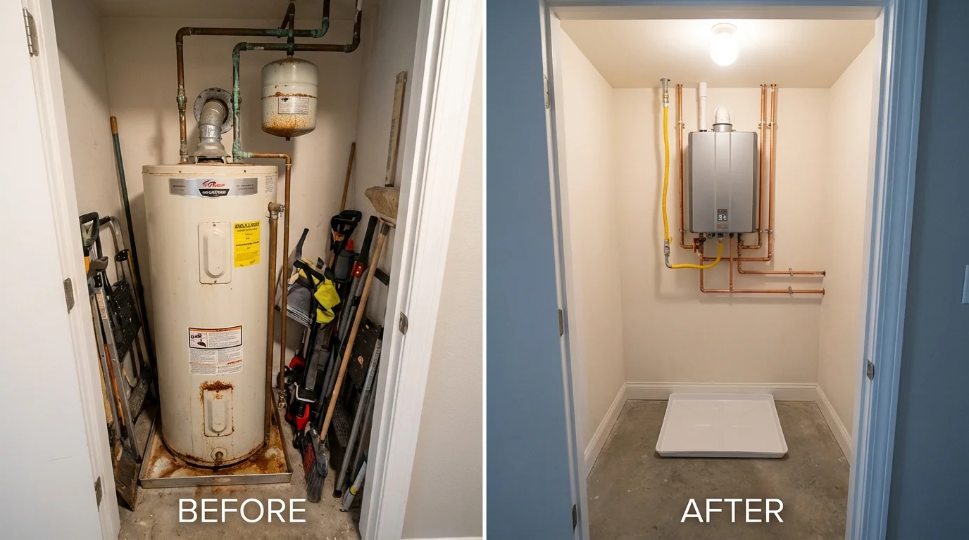 Tank water heater versus wall-mounted tankless unit comparison for Federalsburg, MD homeowners